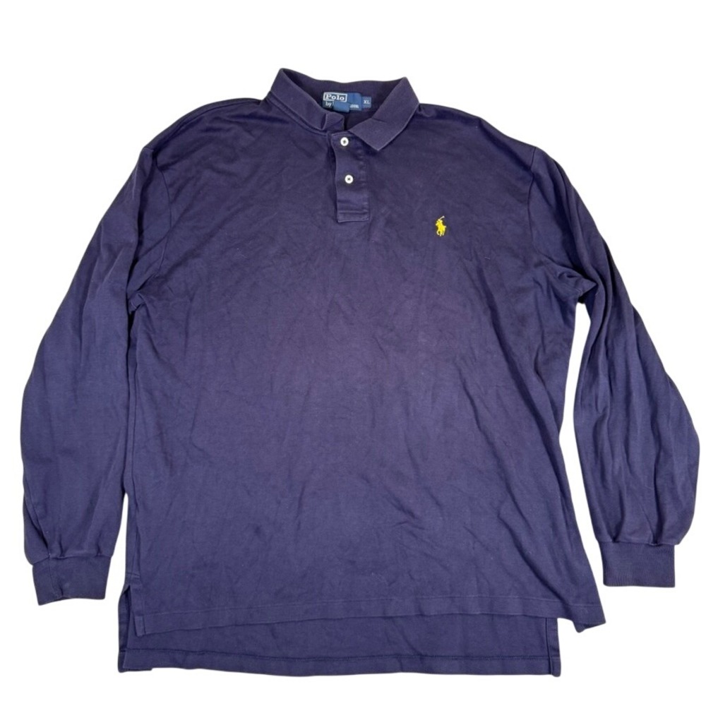 Polo Ralph Lauren Mens XL Navy Blue Long Sleeve Polo Shirt Yellow Pony Logo